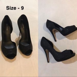 CALL IT SPRING - JET BLACK SPARKLE STUDDED SANDALS - BRAND NEW